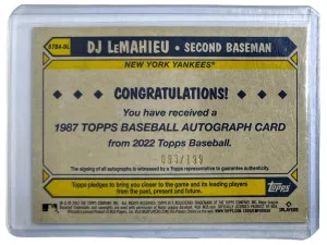 DJ LeMahieu 2022 Topps Black 35th Anniversary #87BA-DL Auto /199 - New York Yankees back